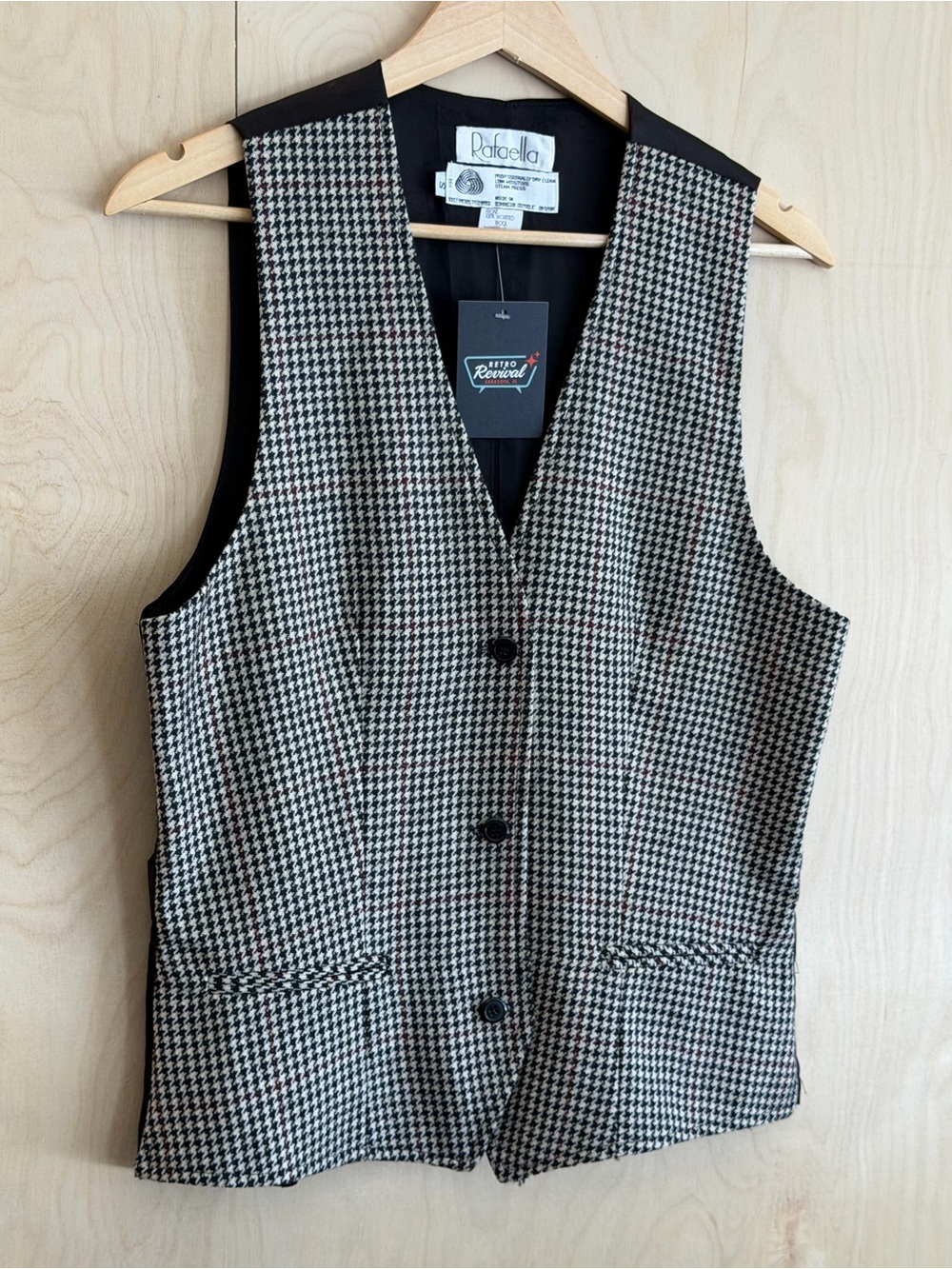 Vintage Rafaella Houndstooth Button Vest in Black & White - Picture 2 of 7